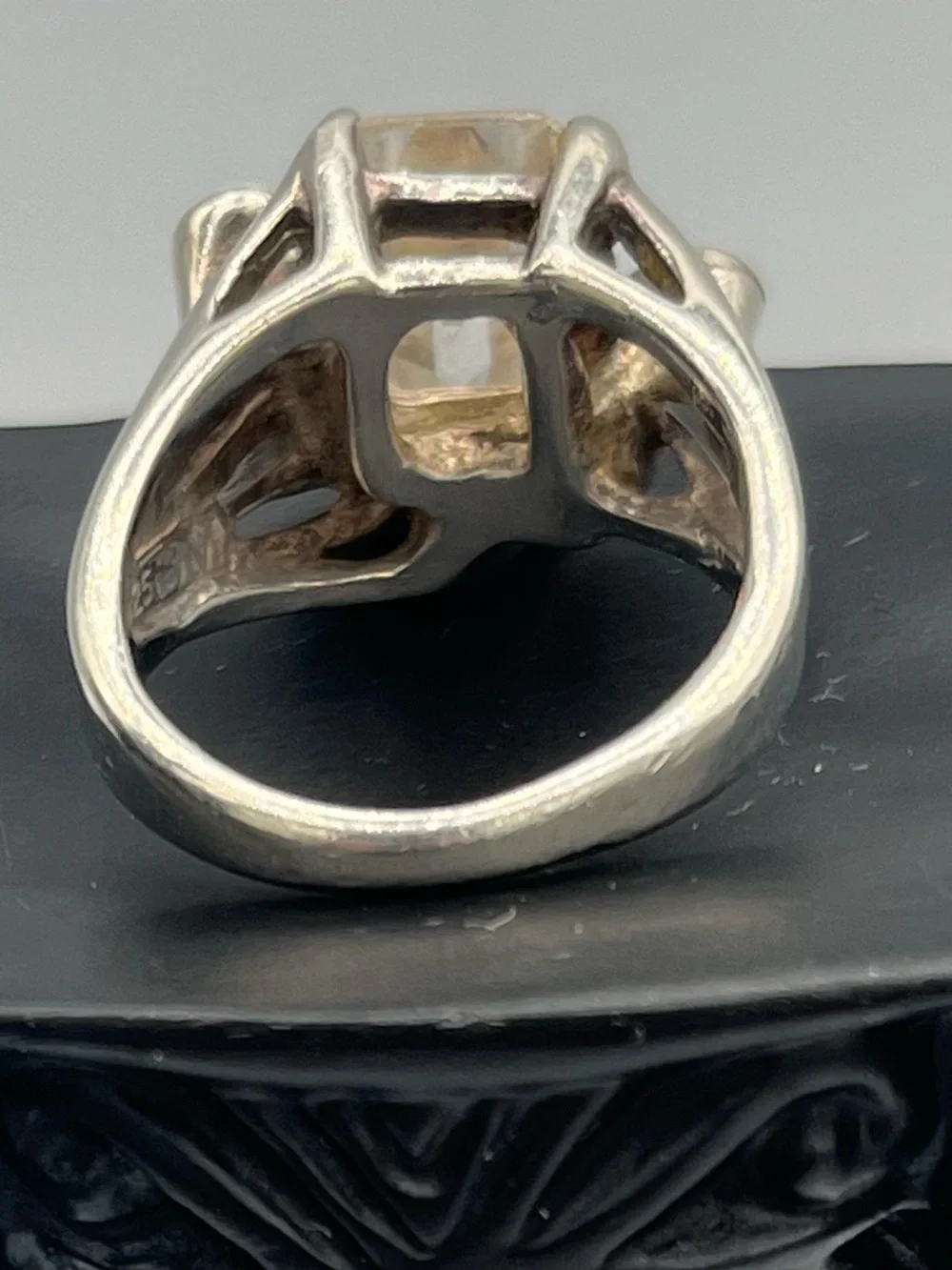 Eisenberg Vintage Sterling Silver Clear Emerald-Cut Cluster Cocktail Ring White